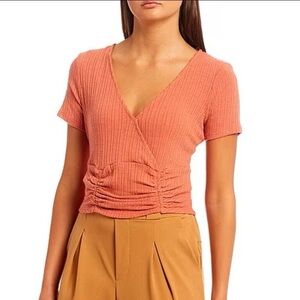 Love & Piece Secret
Charm Women's Shirred
Waist Surplus Top 
Apricot Solid NWT